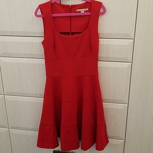 Bright red fit and flare dress